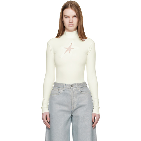  Mugler Off-white Thick Lycra Turtleneck 