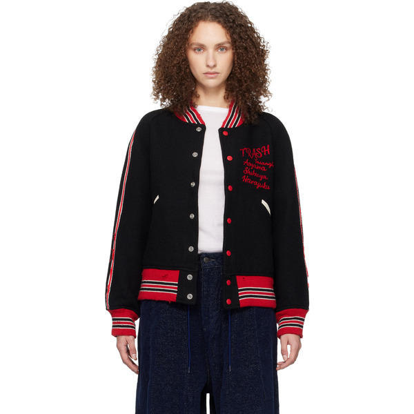  Needles Black Deconstructed Letter Bomber Jacket 