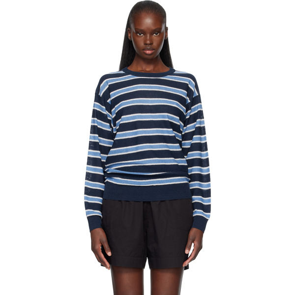  Nothing Written Blue Stripe Round Pullover Sweater 