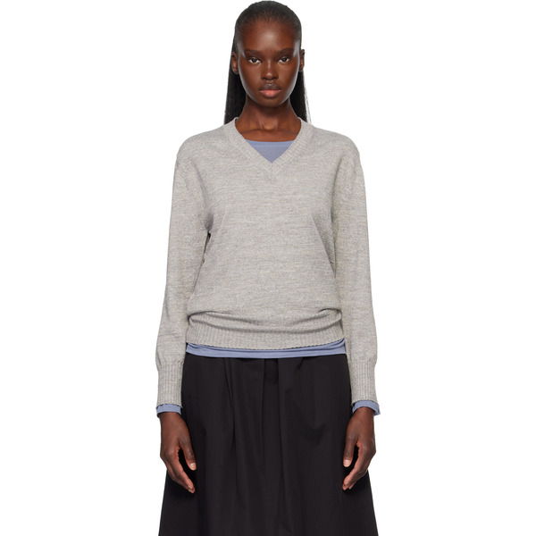  Nothing Written Gray Marine V-neck Pullover Sweater 