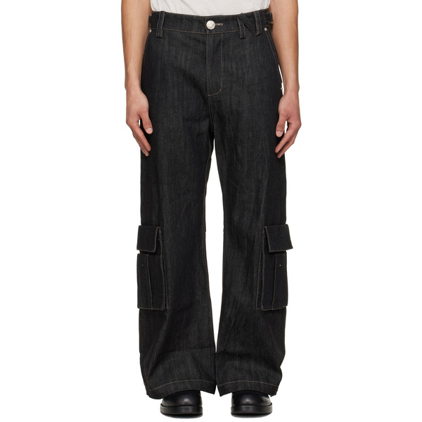  Nullus Black Whale Fin Snap-on Denim Cargo Pants 