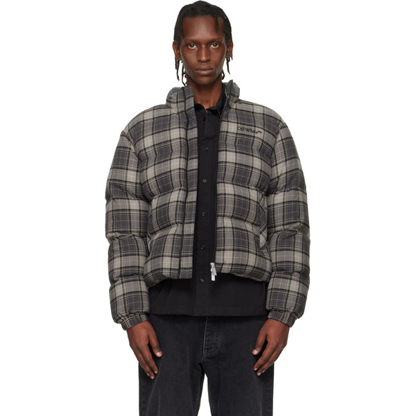  Off-white Gray Spray Arrow Check Flannel Down Jacket 