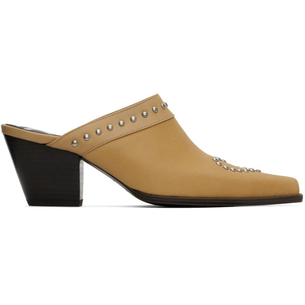  Open Yy Beige Heart Stud Western Mules 