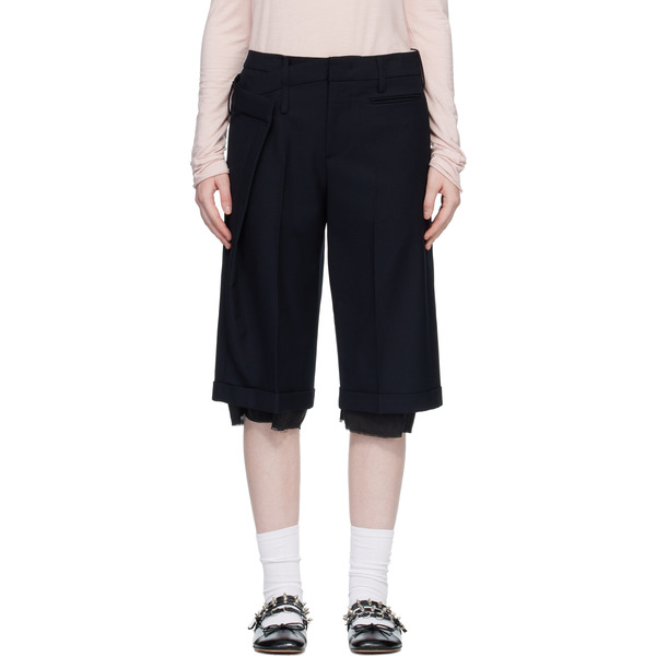  Open Yy Black Wrap Over Bermuda Shorts 