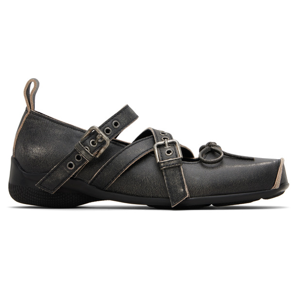  Open Yy Gray Cross Buckle Ballet Flats 
