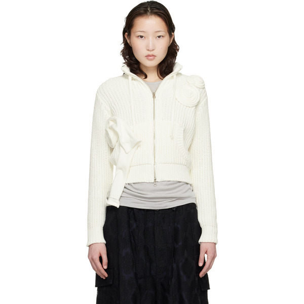  Open Yy Off-white Applique Knit Zipup Sweater 