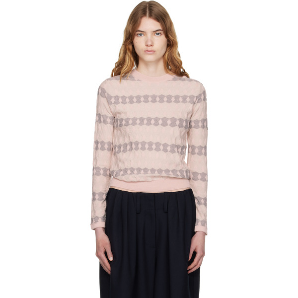  Open Yy Pink Jacquard Pullover Sweater 