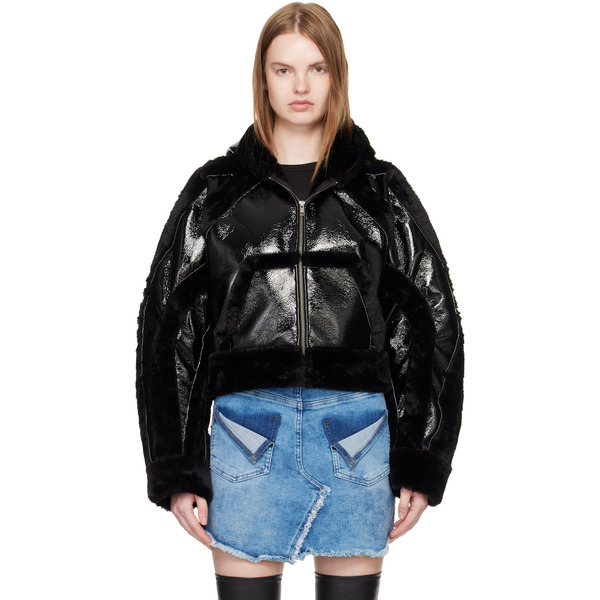  Ottolinger Black Fitted Multiline Faux-fur Jacket 