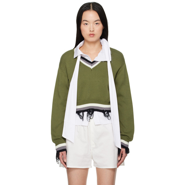  Ottolinger Green Cropped V-neck Sweater 