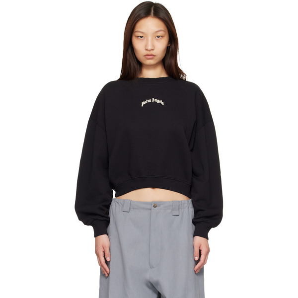  Palm Angels Black Curved Logo Crop Sweatshirt 