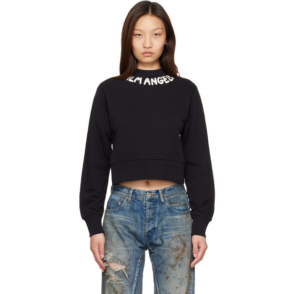  Palm Angels Black Neck Logo Fitted Sweatshirt 