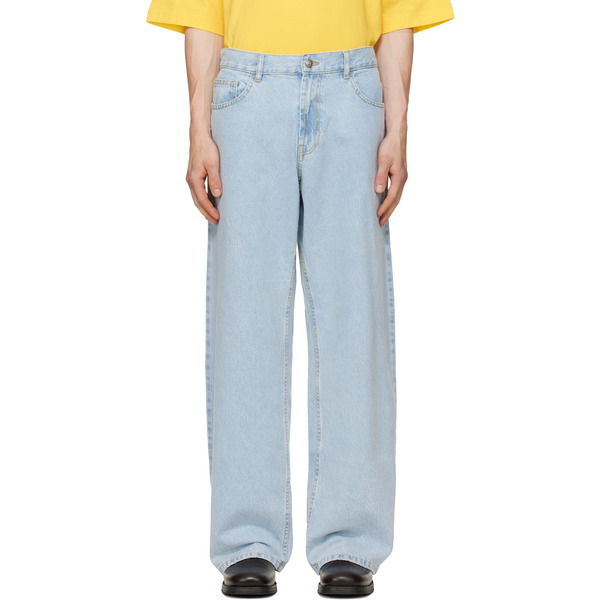  Palm Angels Blue Curved Logo Loose Jeans 