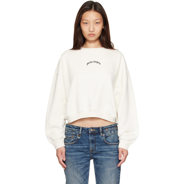  Palm Angels Off-white Curved Logo Crop Sweatshirt 