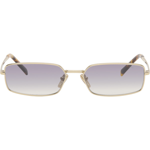  Prada Eyewear Gold Rectangle Metal Sunglasses 