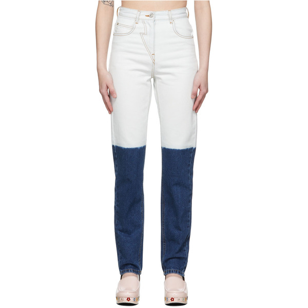  Pushbutton Off-white & Blue Dip Dye Jeans 