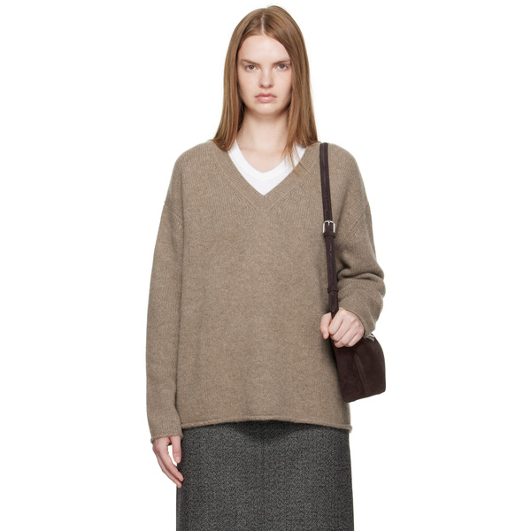  R2w Brown Cecily Cashmere Loose V-neck Sweater 