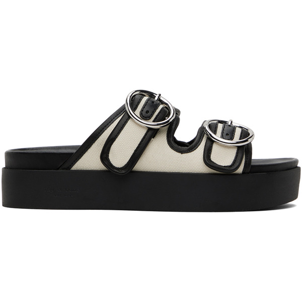  Rag & Bone Off-white & Black Geo Buckle Platform Slides 
