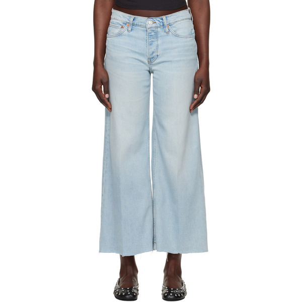 Re/done Blue Comfort Stretch Mid Rise Wide Leg Crop Jeans 