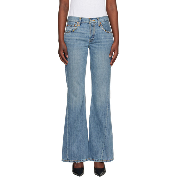  Re/done Blue Twisted Mid Rise Bootcut Jeans 