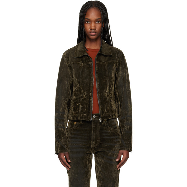  Re/done Green Slim Zip Denim Jacket 