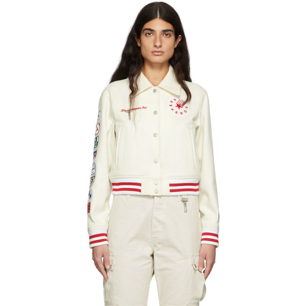  Reese Cooper Off-white Wool Varsity Bomber Jacket 