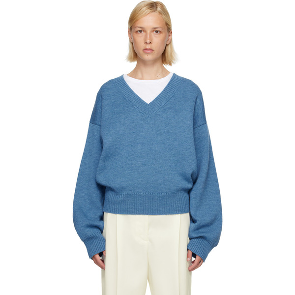  Róhe Blue V-neck Knitted Sweater 