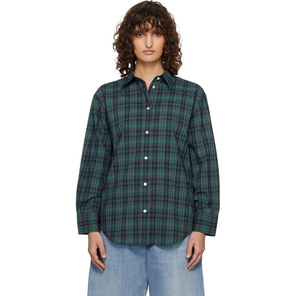  Róhe Green & Navy Oversized Check Shirt 