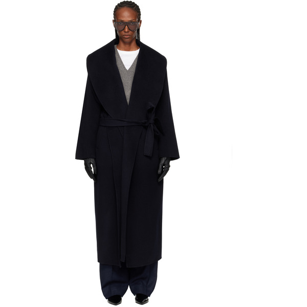  Róhe Navy Signature Double-faced Scarf Coat 