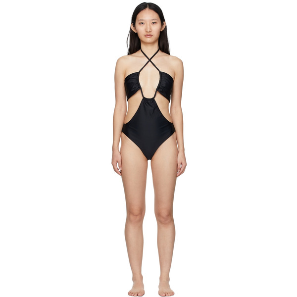 Rosetta Getty Black Drawstring Bandeau One-piece Swimsuit 