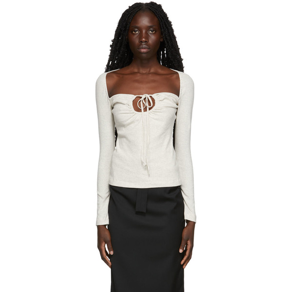 Rosetta Getty Grey Ruched Drawstring Cut-out Top 