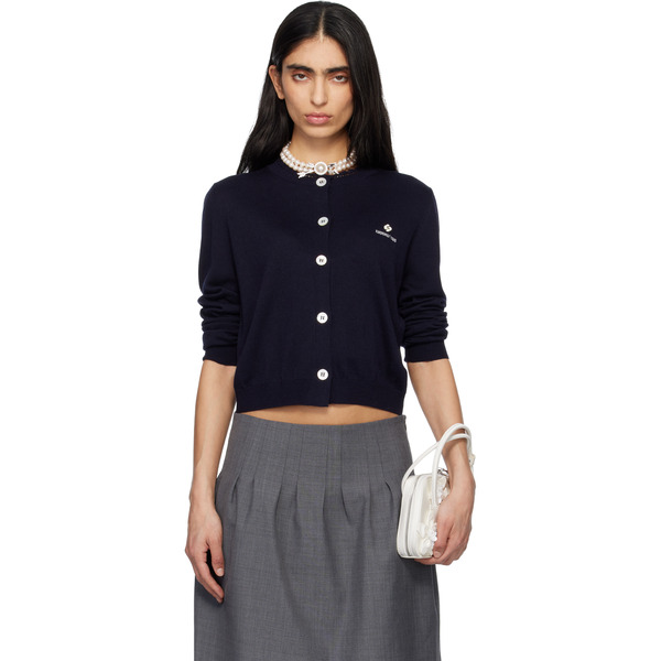  Shushu/tong Navy Logo-stitch Knit Cardigan 