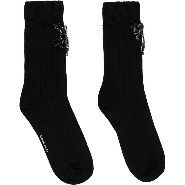  Simone Rocha Black Embellished Rose Ankle Socks 