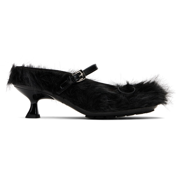  Simone Rocha Black Faux Fur Grip Mule Heels 