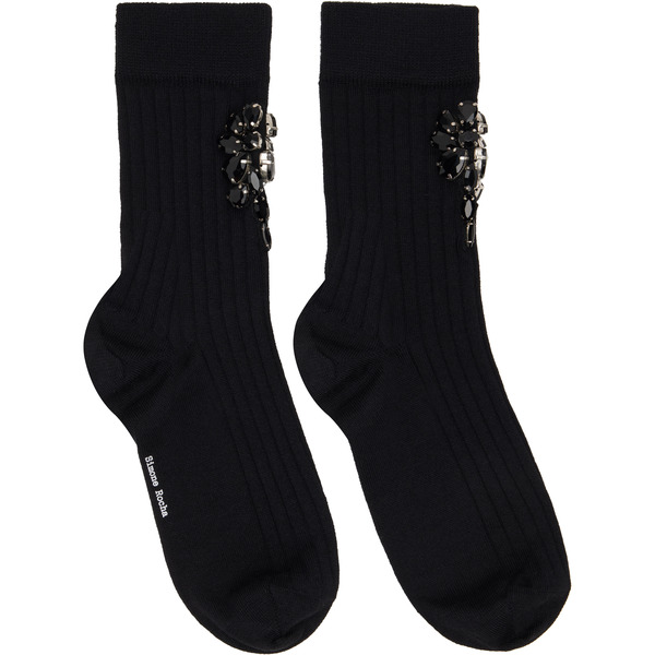  Simone Rocha Black Poppy Crystal Flower Ribbed Ankle Socks 