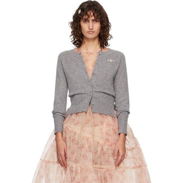  Simone Rocha Gray Embellished Relaxed Cashmere Cardigan 