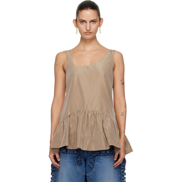  Simone Rocha Tan Tilted Neck Peplum Top 