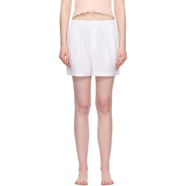  Skims White Cotton Poplin Boxer Pyjama Shorts 
