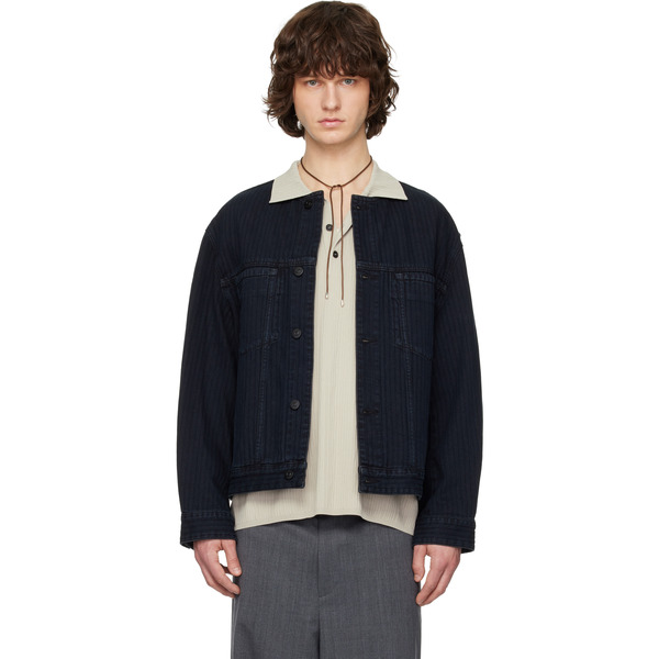  Solid Homme Black Collarless Denim Trucker Jacket 