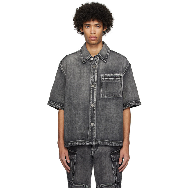  Solid Homme Black Hardware Denim Shirt 