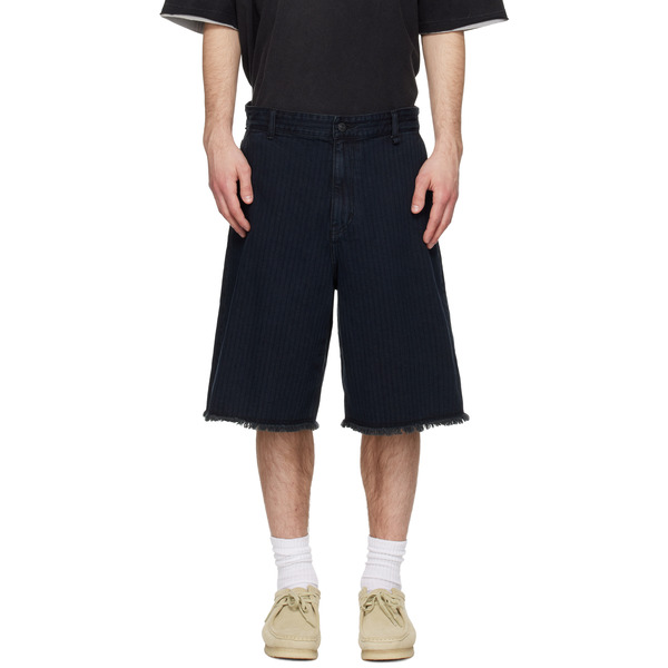  Solid Homme Black Stripe Denim Bermuda Shorts 