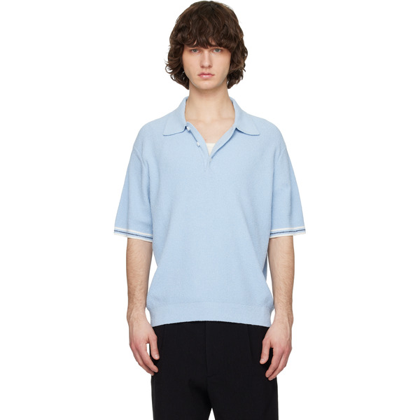  Solid Homme Blue Collared Short-sleeve Terry Knit Polo 