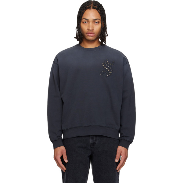  Solid Homme Gray Applique Studded Sweatshirt 