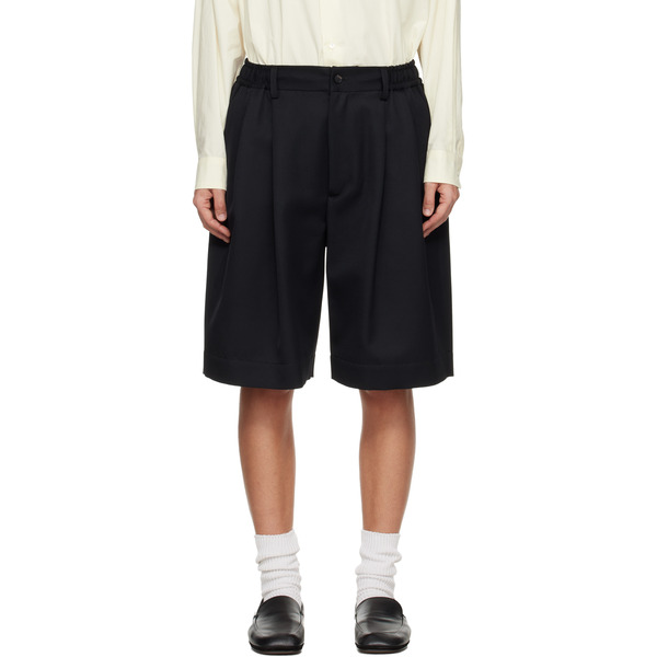  Ssstein Black Wool Kersey Wide Easy Shorts 