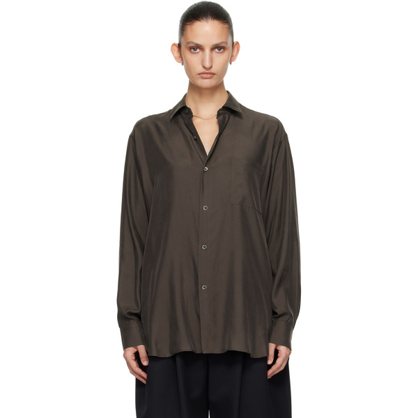  Ssstein Brown Cupro Twill Oversized Ls Shirt 