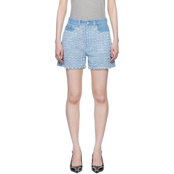  Stella Mccartney Blue Mid-rise Bouclé Denim Shorts 