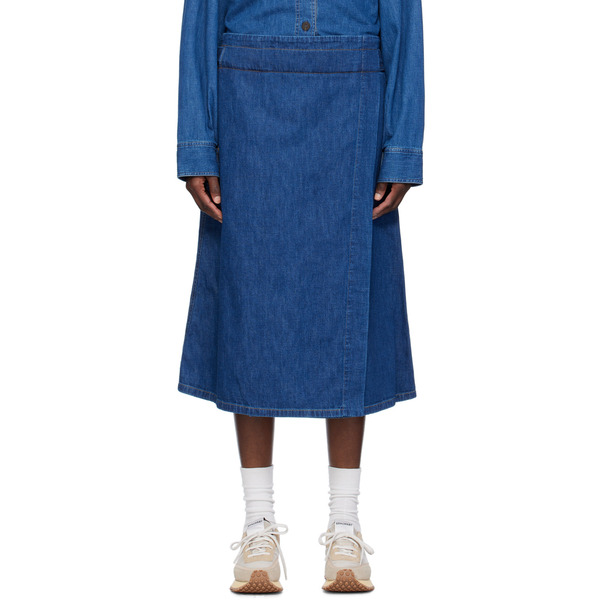  Studio Nicholson Indigo Wrap Denim Midi Skirt 