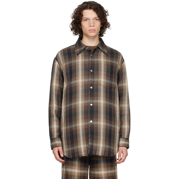  System Navy & Brown Padded Shirt 