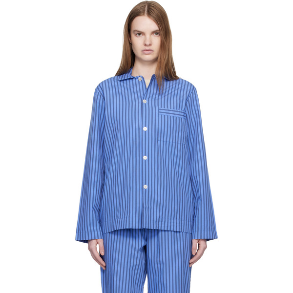  Tekla Blue Poplin Long-sleeved Pyjama Shirt 