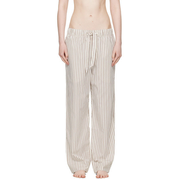  Tekla Off-white & Brown Poplin Pyjama Pants 
