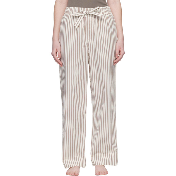  Tekla Off-white & Brown Poplin Pyjama Pants 